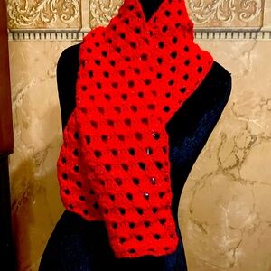 Crocheted holiday scarf.